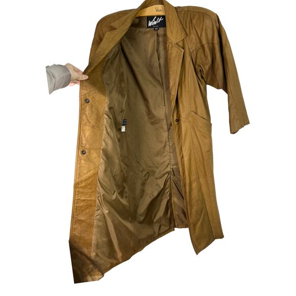 Vintage 80s Brown Leather Trench Coat Winlit Small Petite - Picture 7 of 9